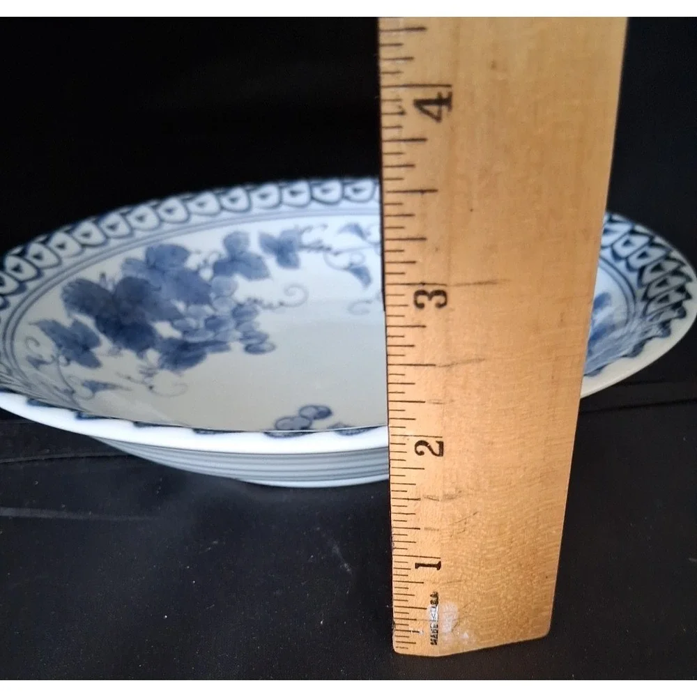 Vintage Blue and White Porcelain Bowl with Grape Design